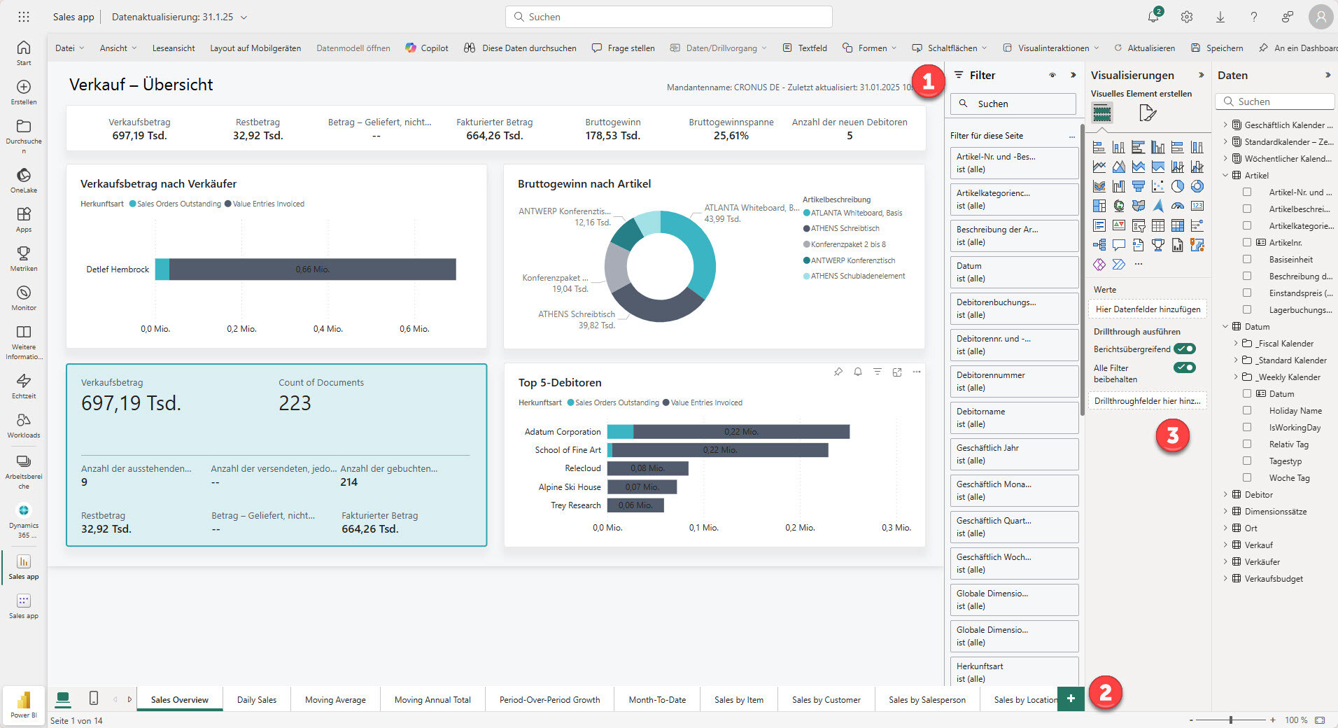 Bild 12 -  Berichtsansicht und Bearbeitung in Power BI Web