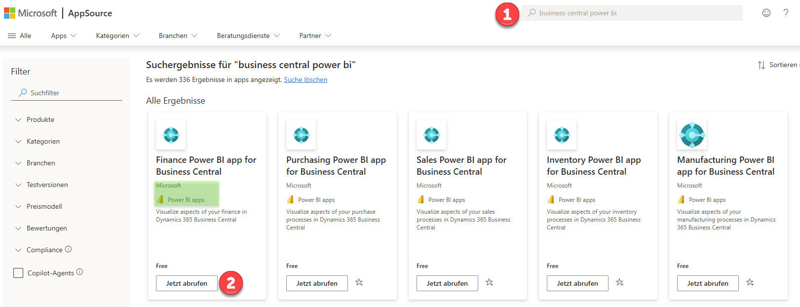 Bild 8 -  Übersicht Power BI Apps im AppSource Katalog