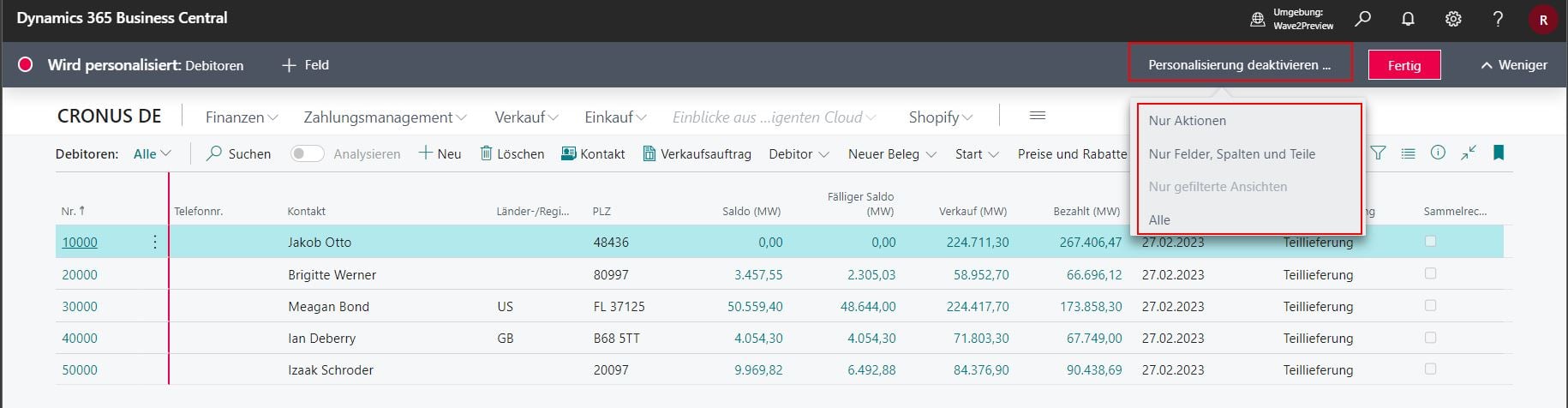 Personalisierung deativieren